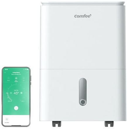 COMFEE' Easy Dry 20L/DAY Dehumidifier for Home, Low Noise Level, Continuous Drainage with Drain Hose, Smart Control, 3L Water Tank, Ideal for Bedroom, Bathroom, Laundry Drying, Attic, Basement, Office