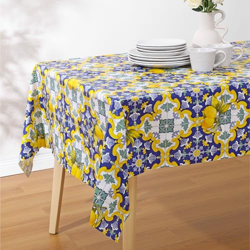 Jemidi Tvättbar bordsduk, vaxduk, vattentät av PVC, avtorkningsbar – bordsduk – tvättbar – bordsduk utomhus, rektangulära citroner, färgglad, 140 x 220 cm
