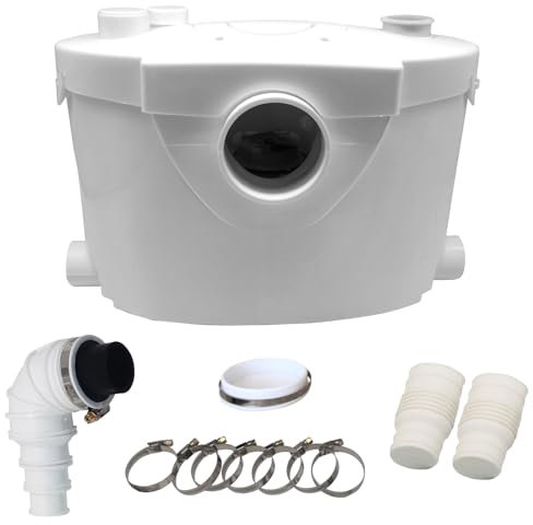 Trituratore WC Maceratore Pompa 400W, Pompe per Fognature Sanitarie 145L/min 4 ingressi, Pompa di sollevamento Doccia 8m linea di trasporto verticale per WC, Doccia, Lavandino