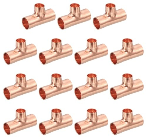 sourcing map 15Pcs 12.7mm x 10mm x 12.7mm Copper Reducing Tee Pressure Pipe Fitting Connectors for Plumbing Supply & Refrigeration, Copper