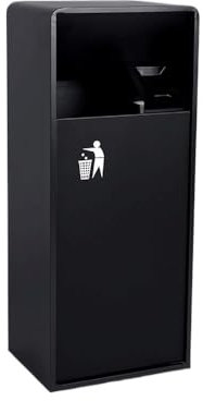SDA287MZ Papelera para Exterior Papelera de Exterior de 19L/40L, Papelera de Metal Cuadrada Negra con Apertura Lateral, Papelera Comercial Moderna (con cenicero) Contenedor de Residuos(Grande)