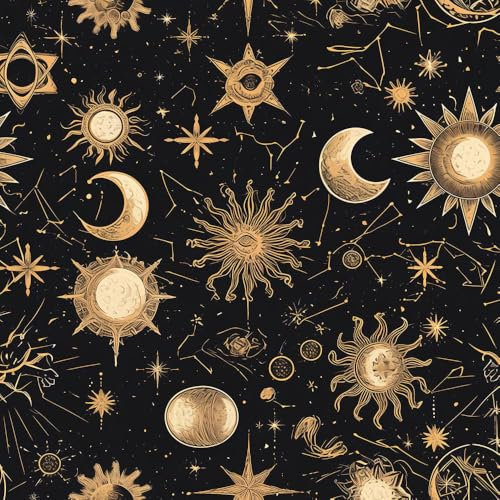 Selbstklebende Tapete Schwarzer goldener Himmel Mustertapete Sonne Mond Stern Klebefolie Möbel Tapete Kinderzimmer Muster Dekofolie Möbelfolie Selbstklebend Wand Tapeten Wohnzimmer Schrankfolie Klebe
