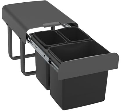 EKOTECH Abfallsammler EKKO 40 mit 29 (2x7+1x15) Liter Füllvolumen, Orion Grey, für 40 cm Schrankbreite