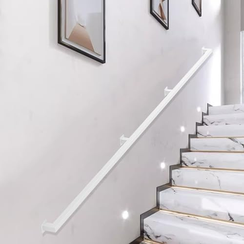 Wall Stairs Banister Handrail, Metal Staircase Banister Railing, White Galvanized Industrial Iron Hand Rail for Indoor & Outdoor(13ft/390cm)