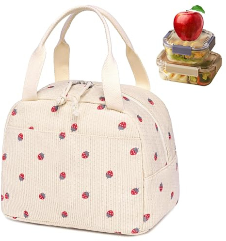 Yudobliss Lunchtasche Isolierte, Tragbare Lunchtasch,Wiederverwendbare Lunch Tasch, Kühltasche Faltbar, Lunchtasche, Cord Mittagessen Tote Handtaschen,für Schule Büro Picknick Reise(Beige)
