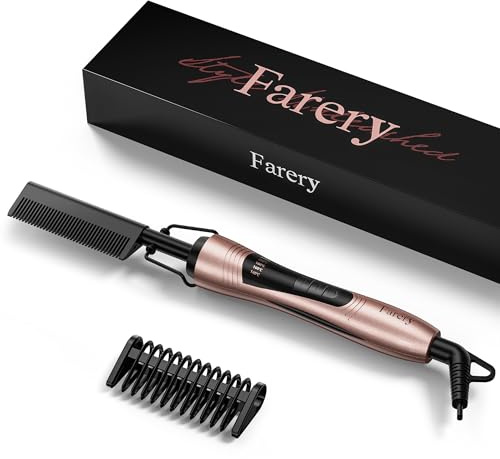 Farery Peigne Chauffant pour Perruques, Peigne à Lisser, fer à Lisser pour Cheveux Afro et Barbe, Température Réglable, Double Tension, Arrêt Automatique