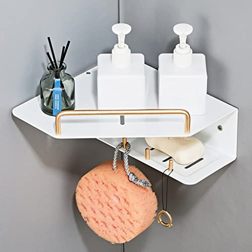 Portaoggetti da doccia ad angolo multifunzionale: cestino salvaspazio in alluminio con portasapone bianco, contenitore per dentifricio, mensole da cucina a parete e portaspezie con ganci