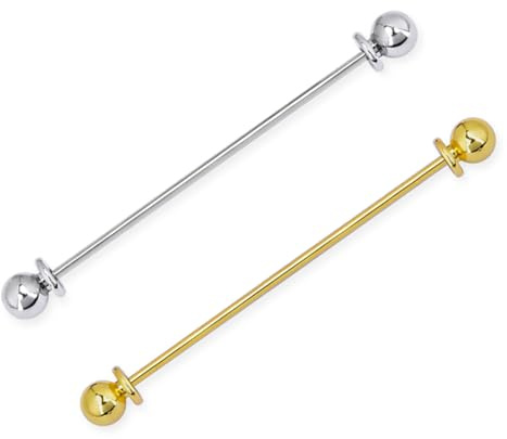 2PCS Men's Collar Pin Bar Set with Brass Ball Tie Clips Shirt Collar Stay Brooch Pins for Wedding Business Gold Silver