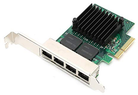 Denash Tarjeta de Red PCI-E Gigabit con Chipset I350am4, Adaptador Ethernet de 4 Puertos de Alto Rendimiento para la Virtualización, para Entusiastas/Profesionales de la Red