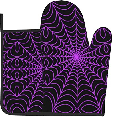 2pcs Oven Mitts And Pot Holders Set Halloween Spider Web Kitchen Gloves Reusable Bbq Gloves For Cooking, Baking Barbecue, Baking
