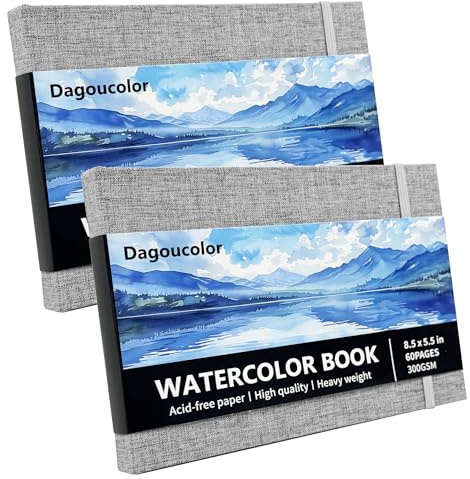 DagouColor Aquarelle Carnet Dessin, 5.5x8.5, 2 Pack, 30 Feuilles, 300GSM Papier Couleur D'eau Pressé Froid, Couverture Tissu Livre D'artiste Pour Les Artistes Débutants Adultes Enfants, Peinture