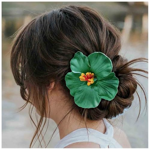 Cybche Hawaiano Pinzas Para El Cabello Florales Verdes Pasadores De Pelo Clips De Flores Artificiales Plumeria Clip Pasador De Plumeria Hibisco Pinza Para El Cabello Novias Boda Horquilla Verano
