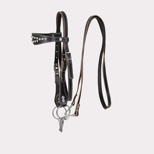Bride western en cuir de vachette - Bride pour chevaux western - Équipement équestre - Bride de loisir(black,M)