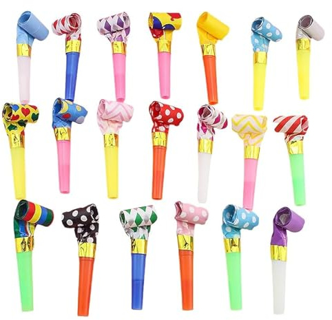 20 Stück Tröte, Trompete Pfeifen Spielzeuge, Krachmacher Tröten Spielzeug Funny Mehrfarbig Plastik Whistles Papier, Bunte Party Tröten Fasching Deko, für Neujahr, Geburtstag Kinder, Festliche Anlässe
