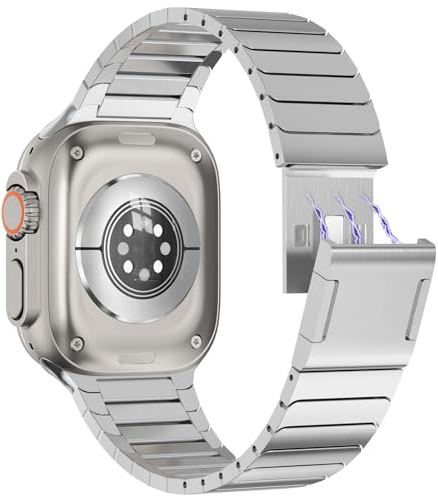 NewWays Magnetisches Gliederarmband, kompatibel mit Apple Watch Series 10, 42 mm, 41 mm, 40 mm, 38 mm, Serie 10, 9, 8, 7, 6, SE, 5, 4, 3, iWatch, Edelstahl-Gliederbänder, Magnetverschluss, Silber