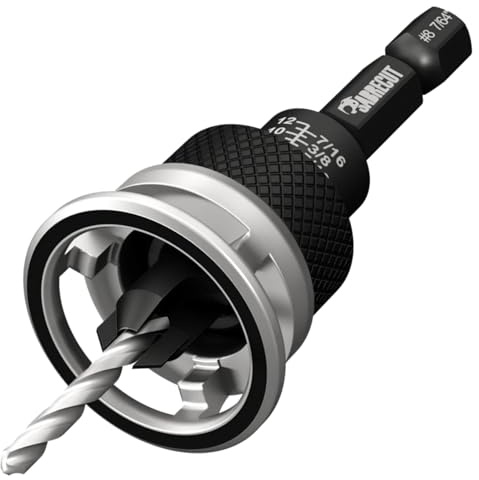 1 x SabreCut SCRCS08 - #8 TCT Countersink Adjustable Depth Stop Drill Bit - 3/8 Countersink, 2.75mm (7/64) HSS Drill Bit, Easy Spin Collar, 1/4 Hex Shank for Wood, Cement Sheet, Plastic & Abrasives
