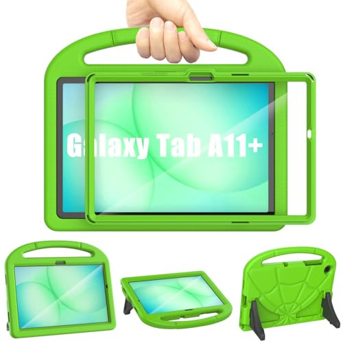 Kids Case for Samsung Galaxy Tab A11+ Plus 11inch 2025/Galaxy Tab A9+ Plus 11inch 2023, Mansiruyi Lightweight Shockproof Samsung A11 Plus/A9 Plus Tablet Case with Screen Protector Handle Stand - Green