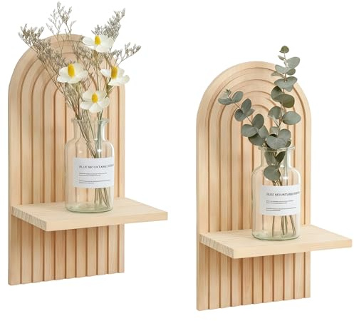 ANEELV 2er Wandregal aus Kiefernholz, Boho-Deko für Wohnzimmer, Natur | Pflanzenregal, Massivholz, verdeckte Schrauben, einfache Montage, vielseitig für Wohnzimmer, Schlafzimmer, Bad & Flur.