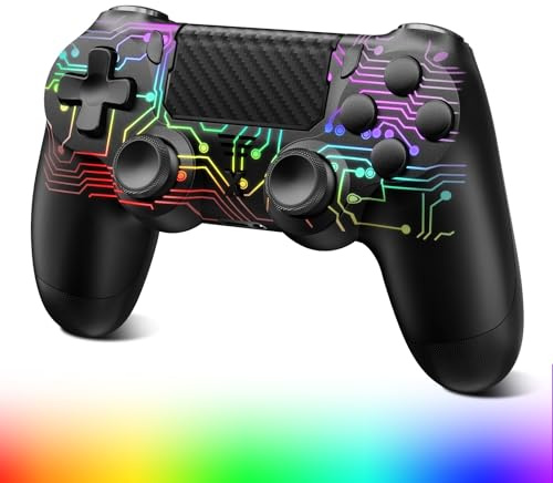 Renifan Wireless Controller for P4 With RGB, Controller Wireless for P4/Pro/Slim/PC, Bluetooth Gamepad Joystick with Dual Vibration Touch Panel 3.5mm Audio Jack Six-Axis