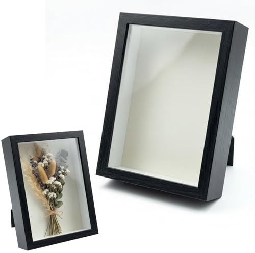 3D Shadow Box Frame - 20.3x25.4cm Deep Picture Frame, Moisture-Resistant, Space-Saving Dual Mounting, DIY Crafts Flower Medal Display & Thoughtful Gift for Home Decor (Black)