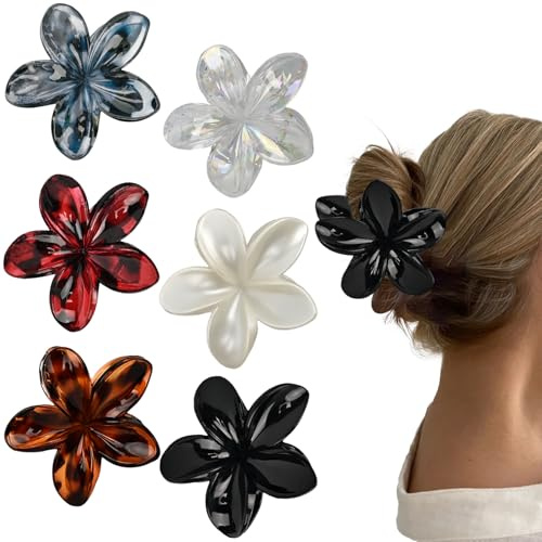 6 Stück Blumen-Haarspangen, große Blumen-Haarklammern für dickes Haar, rutschfest, starker Halt, hawaiianische süße Haarklammern für Mädchen und Frauen, Leopardenmuster