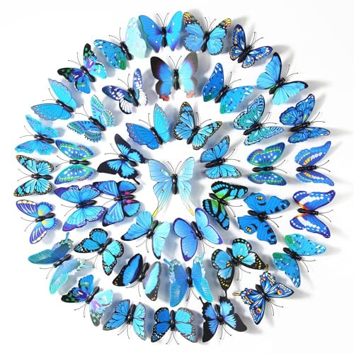 40 Stück Blaue Schmetterlinge Deko, 3D Schmetterling mit Sicherheitsnadel, künstliche Falter als Frühlingsdeko für Wand, Basteln & Kleidung. Lebensechte Dekoration für Haus & Garten.