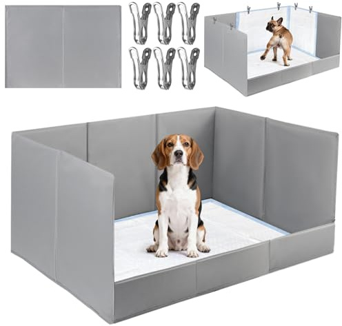Dmnnlp Dog Pee Pad Holder with High Walls, 32.3x22x15.7 No-Splash Indoor Dog Potty Box with 6 Clamps, No Assembly Foldable Potty Training Toilet for Large Small Medium Dogs Puppy Potty(Gray2)