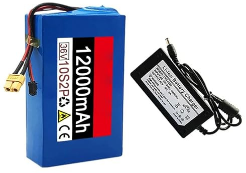 Batería De Iones De Litio para Patinete Eléctrico De 36 V Y 12 Ah Batería De Bicicleta Eléctrica con Cargador Batería De Litio De 36 V Baterías De Bicicleta Eléctrica Impermeables (36V 12AH),T