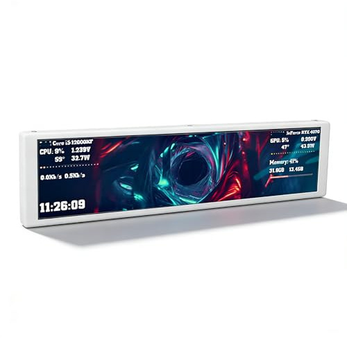 Sxhlseller 9,2-Zoll-Computer-Sekundärdisplay, Sensorpanel aus Aluminiumlegierung mit Dynamischen Videothemen, Unterstützt 10 11, Zur Überwachung der CPU-GPU-Temperatur (White)