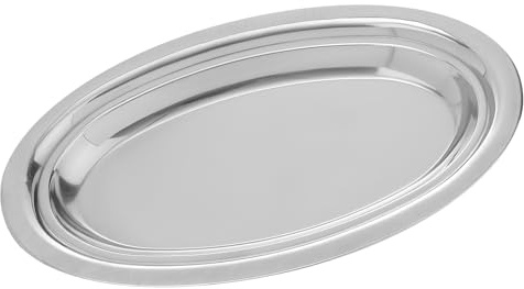 CALLARON Bandeja Ovalada de Acero Inoxidable Resistente y Antioxidante para Servir Carnes y Postres en Comedor o Cafetería Fácil de Limpiar y Diseño Simple