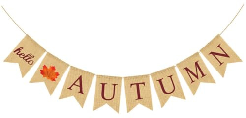 Hemobllo Herbst Hängebanner aus Leinen und Jute Stylische Zugfahne mit Ahornblatt Motiv Dekoratives Banner für Hauseingang und Erntedankfest Einfache Montage und Einzigartige Herbstdeko