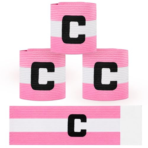 3 Pcs Pink Soccer Captain Armband, Adjustable Arm Bands for Soccer Captain, Nylon Team Sport Armband for Football Basketball, Elastic Protective Arm Badge Leader Armbands for Outdoor Team Sports