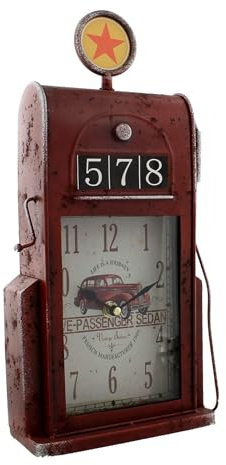 Hometime Metal Mantel Clock - Retro Style Petrol Gas Pump