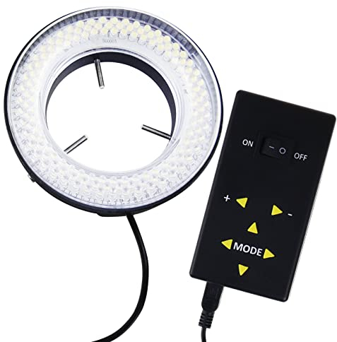 144 Makro-LED-Ringblitz und Ringlicht 4-Zone Ring Licht Mikroskop Kamera Foto Video 198mm Aussen 61mm Inner 20000Lux 6400K Foto Lampe Ring Leuchtstoff Blitzlicht Ringblitzleuchte