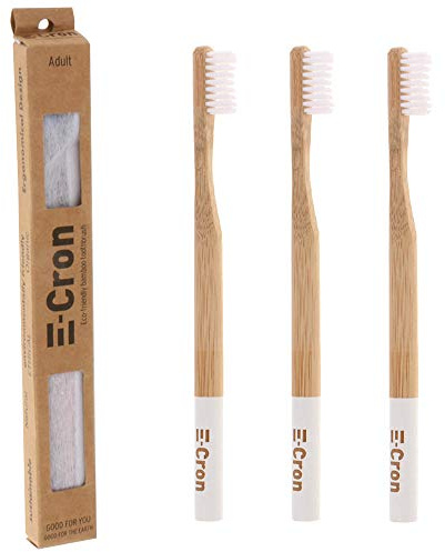 3 x E-Cron Bambus Zahnbürste (Weiß) mit einem umweltfreundlichen, 100% organischem Griff und weiche Borsten. Ihre Handzahnbürste mit dem sauberen und warmen Touch von Bambus.