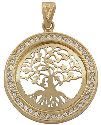 Minoplata Ciondolo Albero della vita oro 18 KL. 20 mm. Decorato con zirconi, un gioiello speciale perfetto per regalo a Mujeres Que adoran dei Motivi di moda