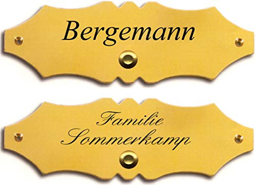 Klingelschild-Namensschild-Türschild-Türklingel-Klingel-Schild-180 x 60 mm-Messing poliert oder matt gebürstet Nr. 13 (Messing poliert mit 2 Zeilen Gravur)