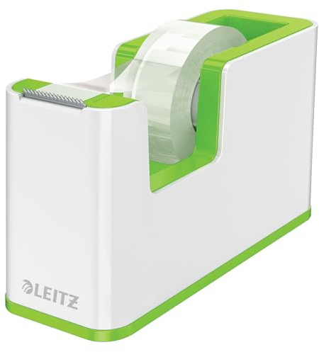 Leitz Klebeband-Tischabroller, Fester Stand, Klebebandabroller inkl. Klebeband, Weiß/Grün, Duo Colour, WOW, 53641054