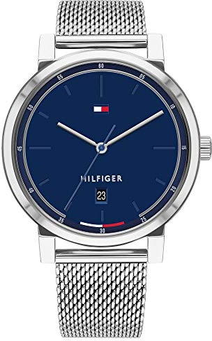 Tommy Hilfiger Reloj Analógico de Cuarzo para Hombre con Correa de Malla de Acero Inoxidable Plateada - 1791732