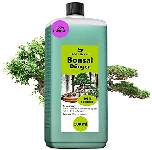 Konfitee Bonsai Dünger Flora Boost 500ml I Für bis zu 100L Gießwasser I Für Junge & alte Bäume geeignet I Flüssiger Blatt- & Wurzeldünger I 100% natürlicher Pflanzendünger