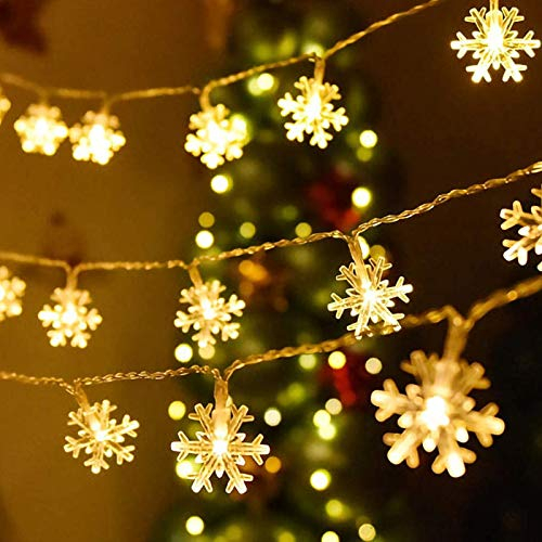 Weihnachten Schneeflocke Lichterketten,6m 40 Schneeflocke Lichterketten,LED Lichterkette Schneeflocke,Batteriebetriebene LED Lichterkette,Geeignet für Innen- und Außendekoration