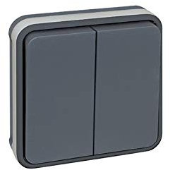EUR'OHM Interrupteur double va et vient encastré 10A - IP55 - OXXO Couleur Gris - Interrupteur et prise