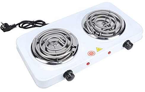 Enchufe de la UE 220V 2000W Mini estufa eléctrica Doble 5 engranajes Placa calefactora de placa caliente de encimera portátil ajustable con control de temperatura Cocina al aire libre