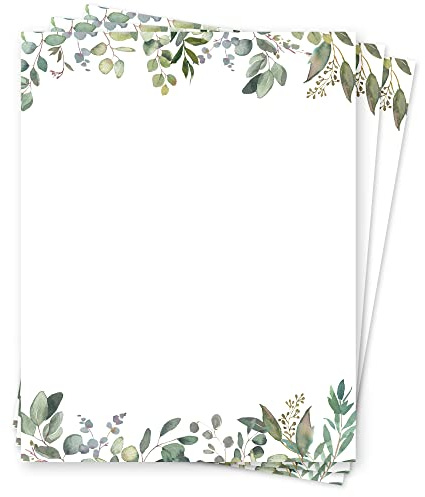 Leaf Theme Paper Stationery, Greenery Letterhead Paper 8.5 x 11 Inches, 50 Sheets, Elegant Writing Paper, Pretty Stationary Paper, Decorative Printer Paper
