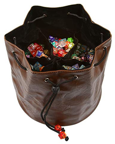 Forged Dice Co. Pouch of The Endless Hoard Dice Bag - Holds Over 1,000 Polyhedral Dice - Dice Storage Bag with 7 Pockets - Perfect for Bulk Dice - Brown/Black