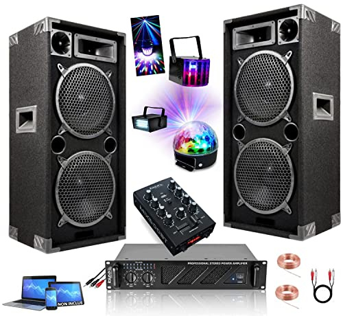 IBIZA Sound Light - Pack Sono 2480W Total Ibiza - 2 Enceintes 1000W PMPO STAR210-1 Ampli 2x480W - 1 Table de mixage MIX500-3 Jeux de Lumière