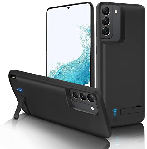 Gladgogo Akku Hülle für Samsung Galaxy S22, [4800 mAh] Battery Case Akkuhülle Mit klappbarem Ständer (6,1 Zoll)