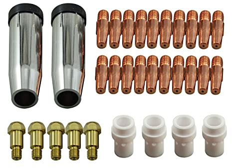 RIVERWELD MIG MAG Kontaktspitzen 0,9 mm konische Gasspitze 145.0078 Spitzenhalter-Diffusor 142.0020 für 36KD MB36 CO2-Schweißbrenner 31 Stück | mit konischer Gasdüse 145.0078 Spitzenhalter 142.0020 Gasdiffusor 014.0023 für MB36 Co2 MAG Schweißbrenner
