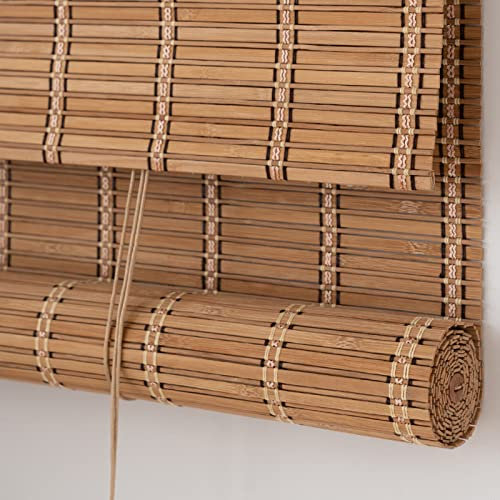 sgxxkj123 Retro Bambusrollo Blickdicht,70% Verdunkelungsrollo Bambus Jalousine Raffrollo,Für Terrasse/Garten/Tür,Anpassbar,45-140cm Breit,Natur Holzrollos Sichtschutz Rollo (65x110cm/27x43in)