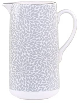 Karaffe, Wasserkrug aus Keramik, Vase Kanne Arés mit Muster Porzellan H19,5/L15/B9 cm, 1100 ml französich Grau
